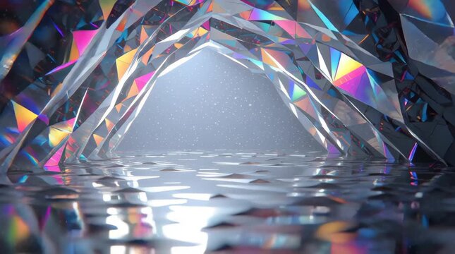 Abstract Crystal Tunnel Stock Video with Reflective Edges