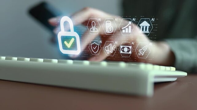 Using technology for data security in a modern workspace with a focus on digital locks and online protection methods.