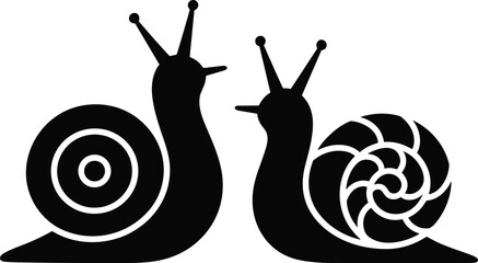 Snail silhouette set showing cute garden snails with spiral shells in minimal black illustration design © Nilufa Creative