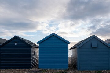 beach huts at Lee on the Solent Hampshire England with the sea and sky in the background