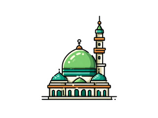 A green dome on a white building with a green roof