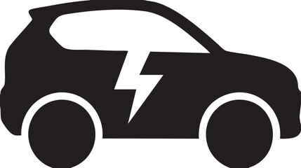 Black Electric Vehicle Car Icon with Lightning Bolt Symbol