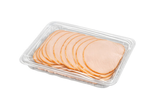Slices of smoked turkey deli meat in plastic packaging