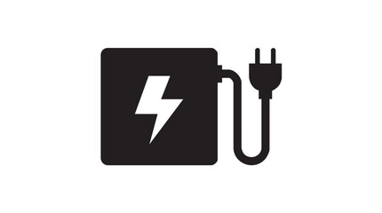 Black Power Charger Icon with Lightning Bolt and Plug