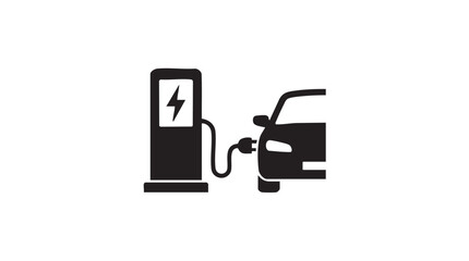Black Electric Vehicle Charging Station Icon Vector