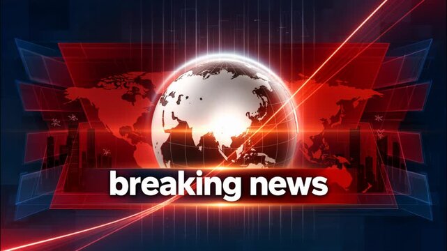 Breaking News Template intro video for TV broadcast news show program with red letters and blue background.Slow motion.AI Generative.
