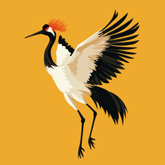 Fototapeta premium Elegant Flying Crane Against a Bright Yellow Background