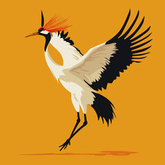 Fototapeta premium Elegant Flying Crane Against a Bright Yellow Background