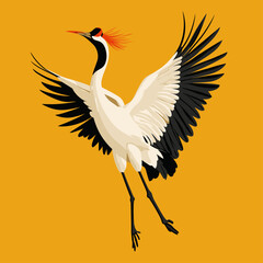 Obraz premium Elegant Flying Crane Against a Bright Yellow Background