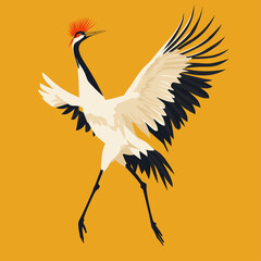 Obraz premium Elegant Flying Crane Against a Bright Yellow Background