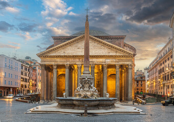 Rome, Italy with the Pantheon and Piazza Della Rotonda