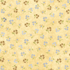 Seamless floral pattern with pastel flowers on warm yellow background. Vintage fabric style design ideal for quilting, wallpaper, wrapping paper, and cheerful home decor.