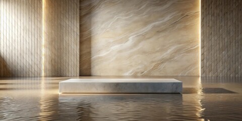 Serene Minimalist Interior with Polished Marble Platform and Subtle Lighting