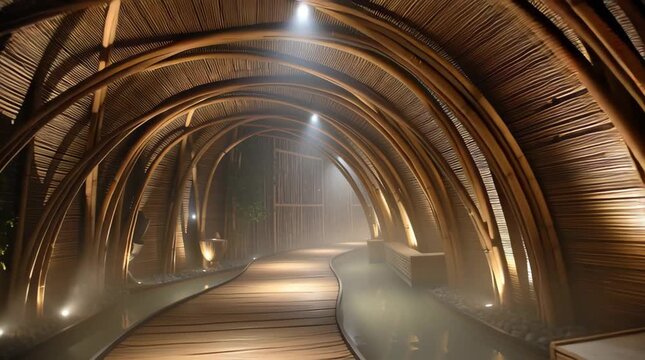 Bamboo Tunnel Stock Video with Gentle Lighting