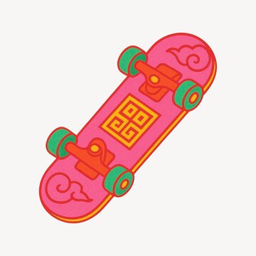 Colorful skateboard with artistic design.