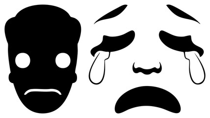 Naklejka premium Tearful cartoon face, crying emoji, frowning silhouette, emotional, digital expression, vector graphic, isolated character.
