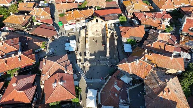 Vertical video of ruins of the Church of Saint Sophia in Nesebar