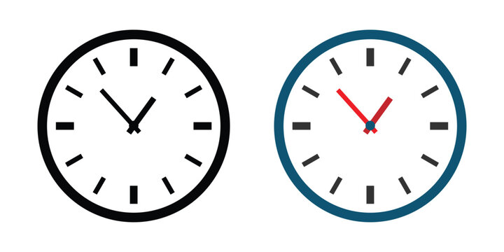 Clock icon. Simple wall clock vector symbol on transparent background
