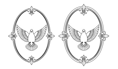 Decorative oval dove medallion frames with fleur de lis vector design © Liton