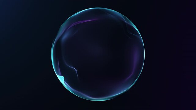 Abstract liquid plasma sphere with blue and purple glowing waves on dark background. Dynamic futuristic energy orb with smooth motion, luminous depth and expressive digital visual intensity.