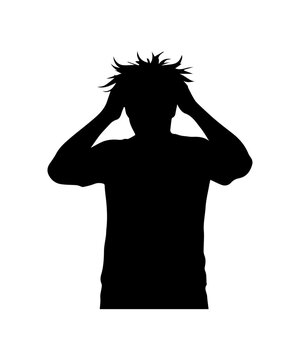 Man silhouette struggling with messy tangled hair icon