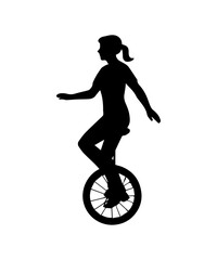 Obraz premium Woman silhouette riding a unicycle, balance, skill, and performance