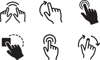 Obraz premium Touchscreen gesture icon set with linear vector symbols for smartphone interaction and UI.