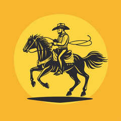 Vintage Cowboy on Horseback with Lasso