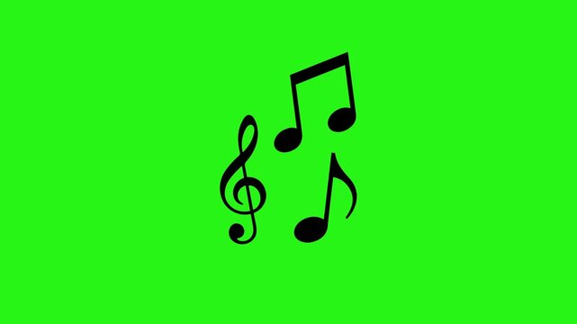 Animated music notes symbols moving on green screen background for audio visuals