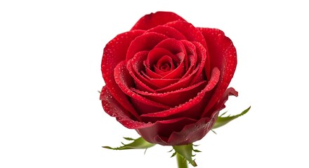Naklejka premium Beautiful red rose with water droplets on petals isolated on transparent background