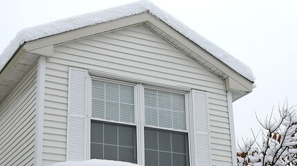 Snow-Covered Roof with Icicles and Frosty Windows on a Winter Day