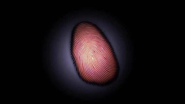 Close-up of an intricate fingerprint pattern illuminated with a glowing effect against a dark background