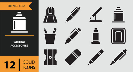 Creative Writing Support Solid Icons Pack