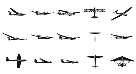 Collection of Airplane and Glider Silhouettes. © Boti