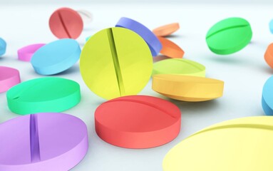 Fototapeta premium Pills, lots of pills, falling health capsules, pigulki, 3D rendering