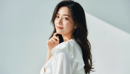 おしゃれなカットモデル女性の自然光ポートレート (Soft Radiance Portrait Series)	