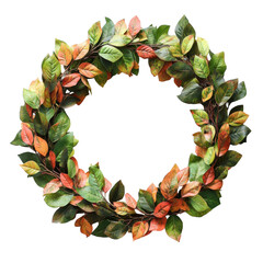 Fototapeta premium Vibrant Green and Reddishorange Leaf Wreath
