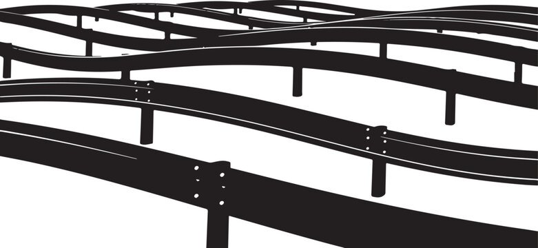 Black metal highway guardrails on white background illustration