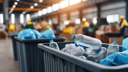 Modern Eco-Friendly Recycling Facility with Bottles Being Sorted and Processed for Sustainability