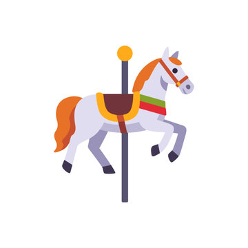 Carousel horse on pole, merry-go-round amusement park ride, colorful vector flat style illustration