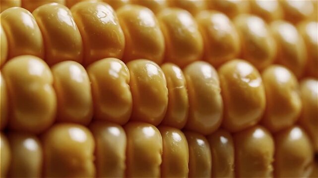 Close-up view of ripe yellow corn kernels showcasing their texture and natural sheen