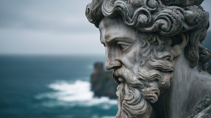 Obraz premium Majestic Poseidon Statue Overlooking the Sea