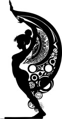 simple black graphic drawing of a man doing yoga, logo, design