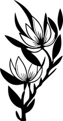 Simple black graphic design of magnolia flower, logo, tattoo
