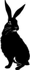 simple black graphic drawing of one rabbit, decorative element, logo