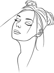 simple black linear drawing woman portrait, logo, design