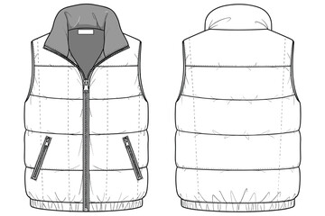 Fashion Flat Sketch of a Puffer Vest Front and Back Views Keywords: fashion sketch, flat sketch, clothing design, apparel © MST Hasina
