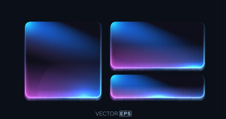 Futuristic neon glow frames with rounded corners. Modern design elements on a dark background. © hobbitfoot