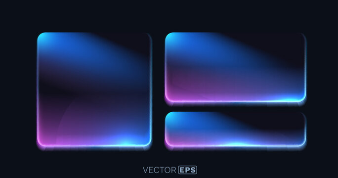 Futuristic neon glow frames with rounded corners. Modern design elements on a dark background.