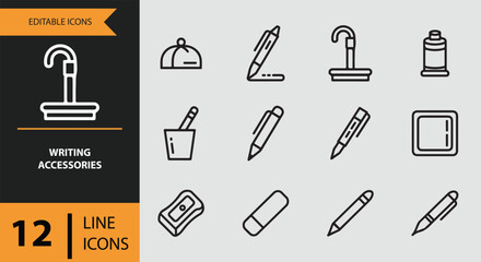 Obraz premium Writing Accessories Outline Icons Collection